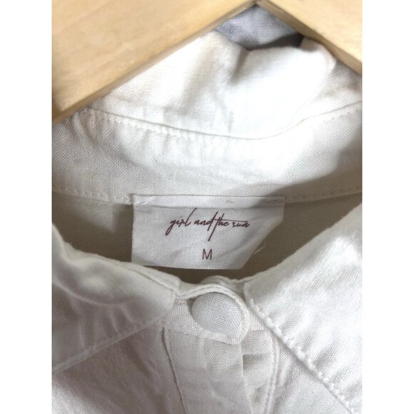 GIRL AND THE SUN Women's White Linen Blend Oversize Shirt Dress Medium - Picture 3 of 5